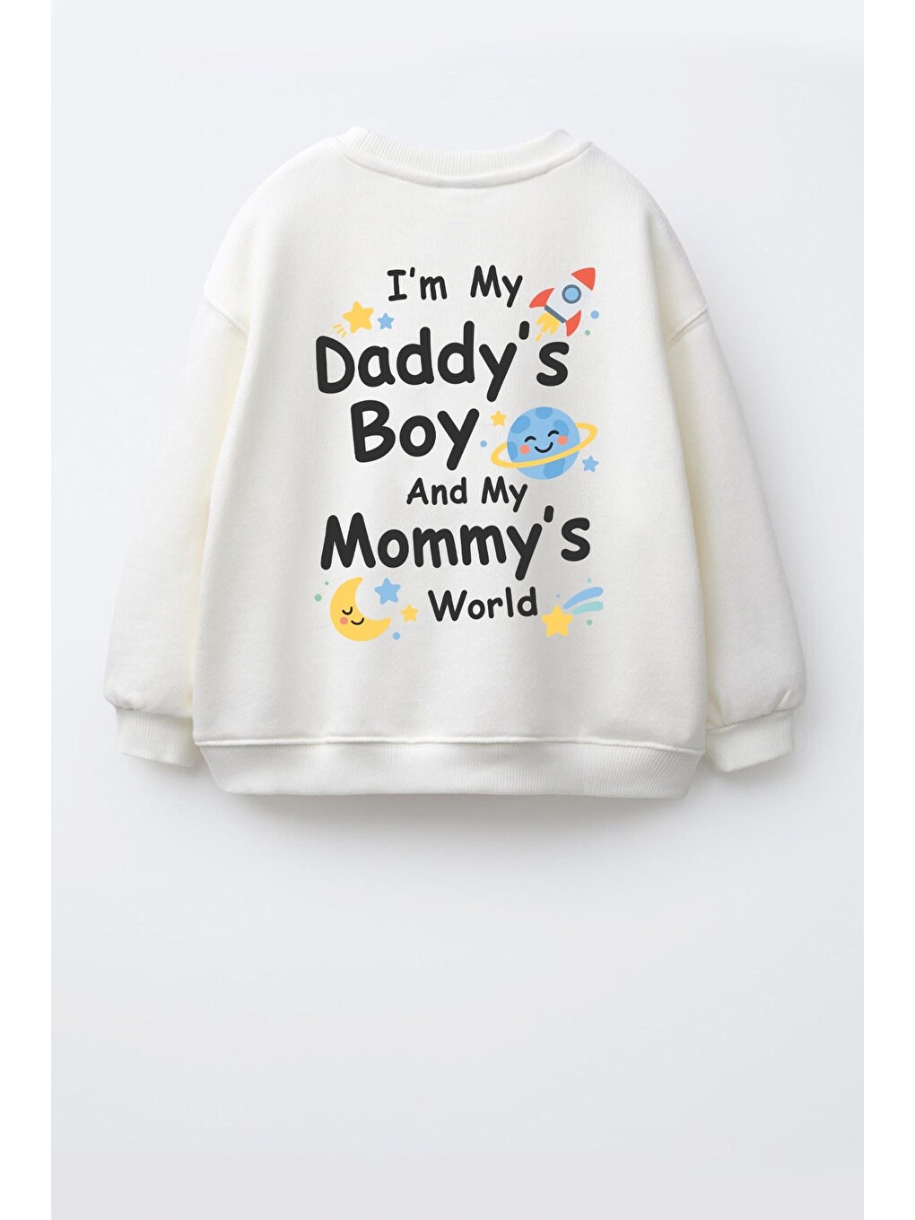 Ekru Erkek Çocuk Pamuklu Bisiklet Yaka Babasının Oğlu Baskılı Sweatshirt-1