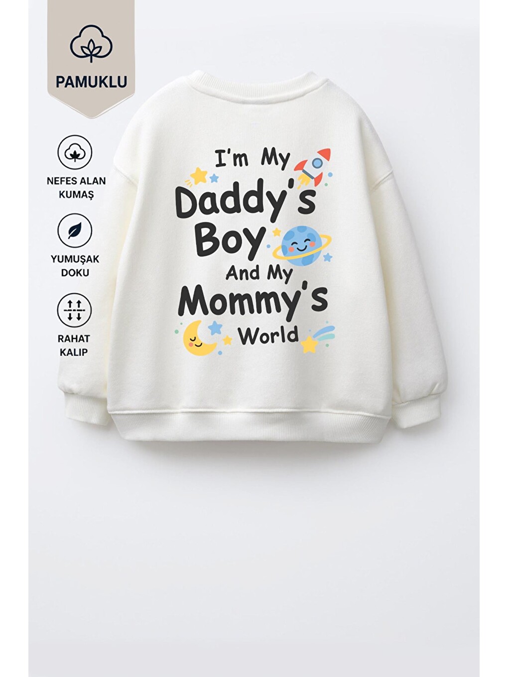 Ekru Erkek Çocuk Pamuklu Bisiklet Yaka Babasının Oğlu Baskılı Sweatshirt-2