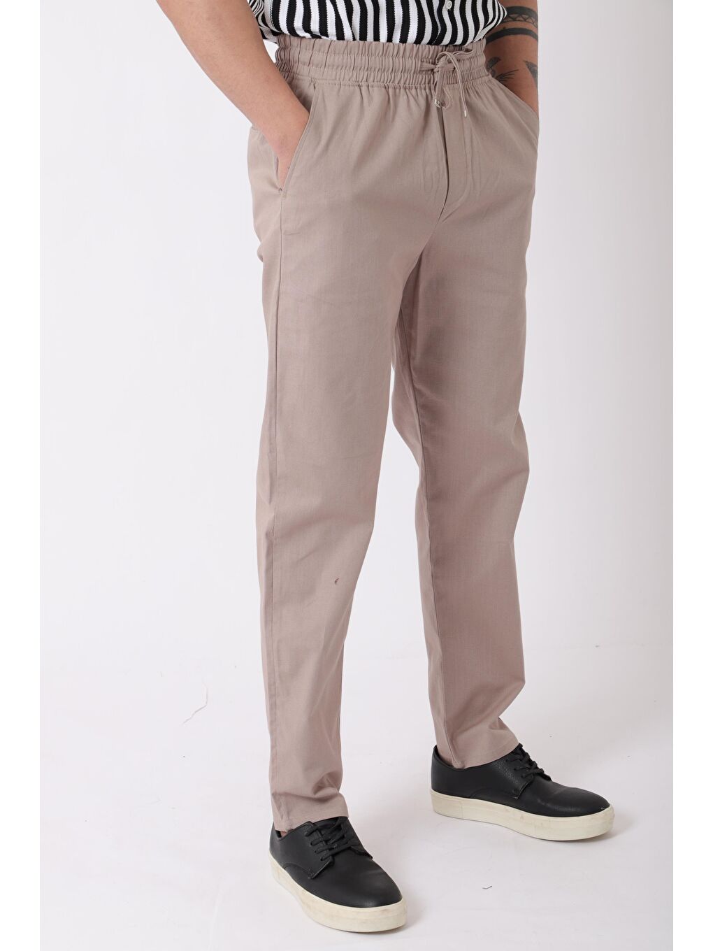 Kahverengi Bel Lastikli Keten Erkek Pantolon PLDP-01K_0385-2