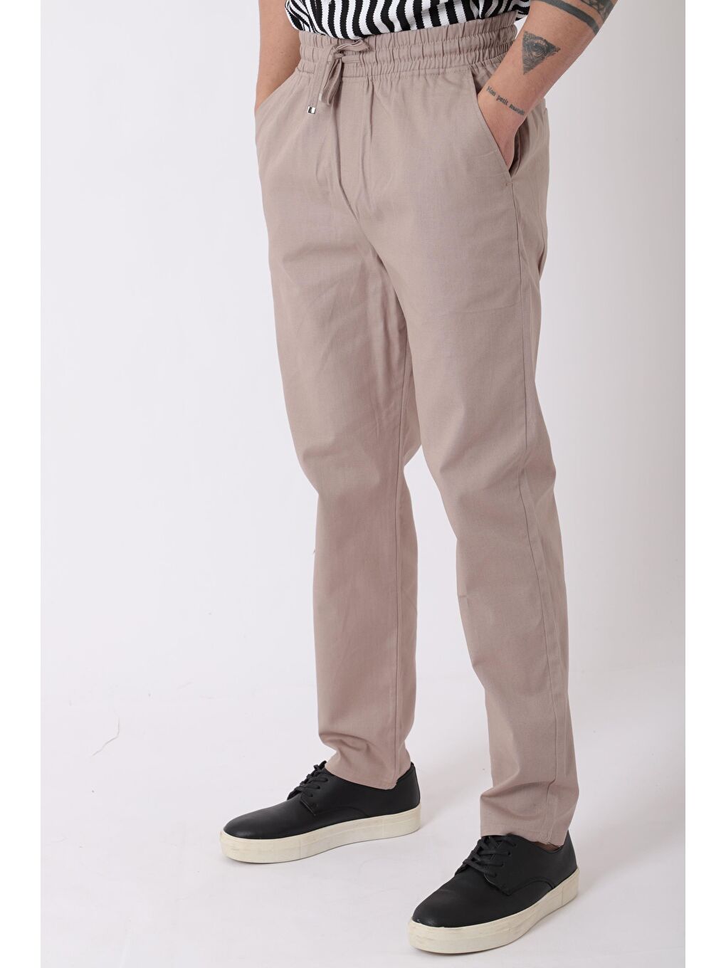 Kahverengi Bel Lastikli Keten Erkek Pantolon PLDP-01K_0385-3