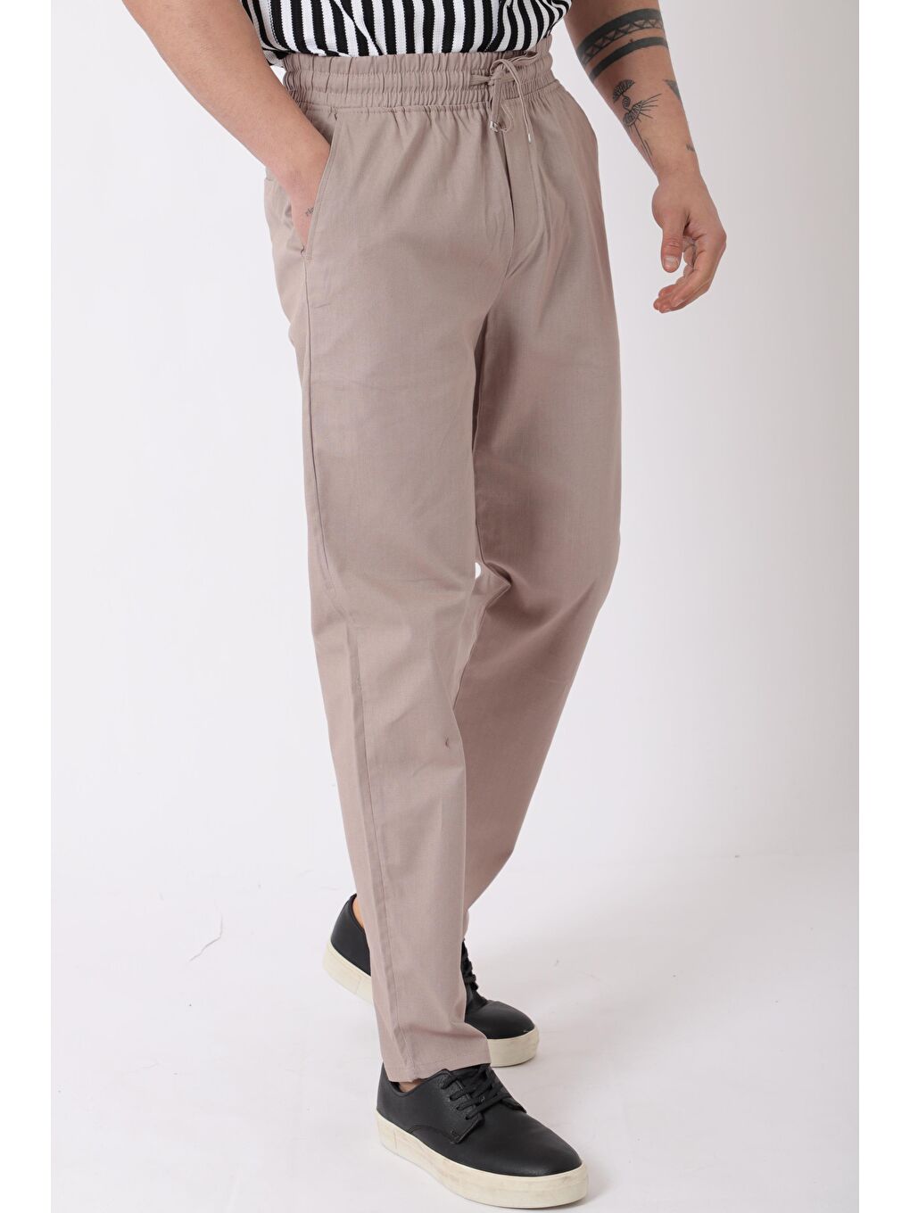 Kahverengi Bel Lastikli Keten Erkek Pantolon PLDP-01K_0385-4