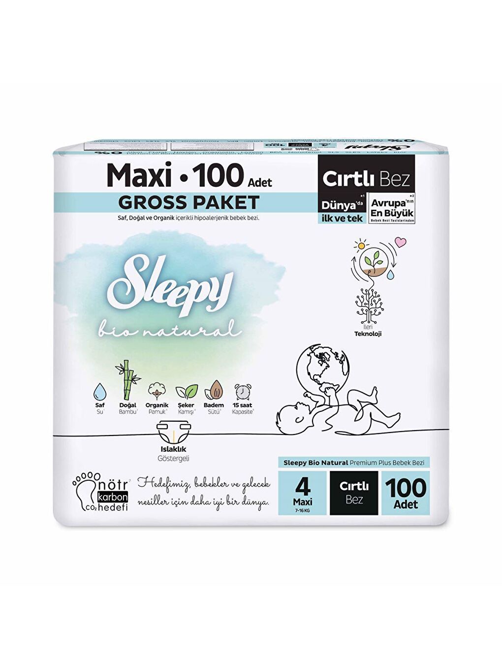 Sleepy Beyaz Bio Natural Gross Paket Bebek Bezi 4 Numara Maxi 100 Adet - 1