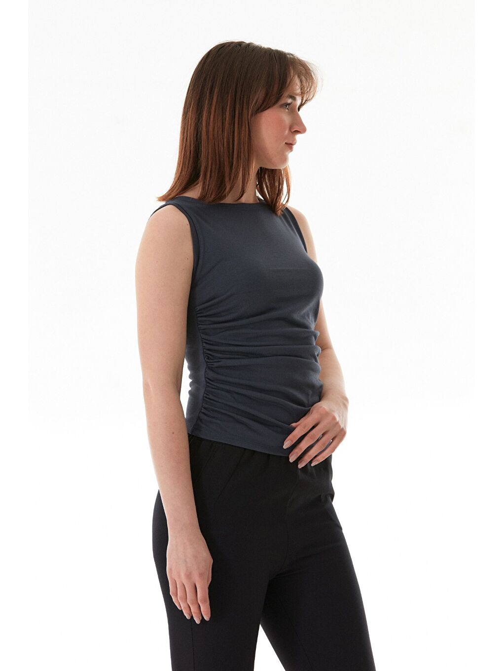 Antrasit Yanları Drapeli Geniş Yaka Bluz-2