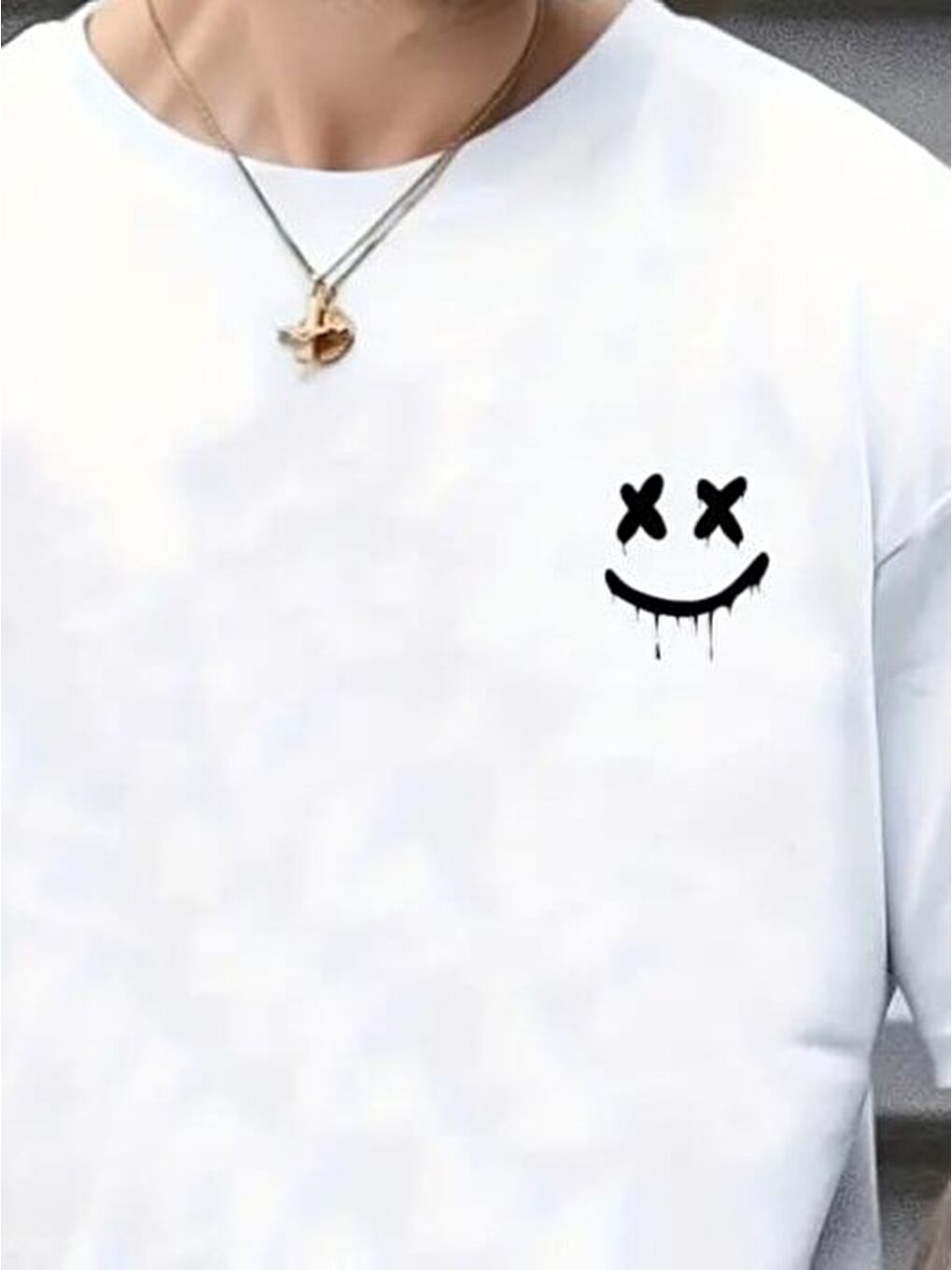 Beyaz Erkek Kısa Kollu Bisiklet Yaka Baskılı Süprem Tişört-1