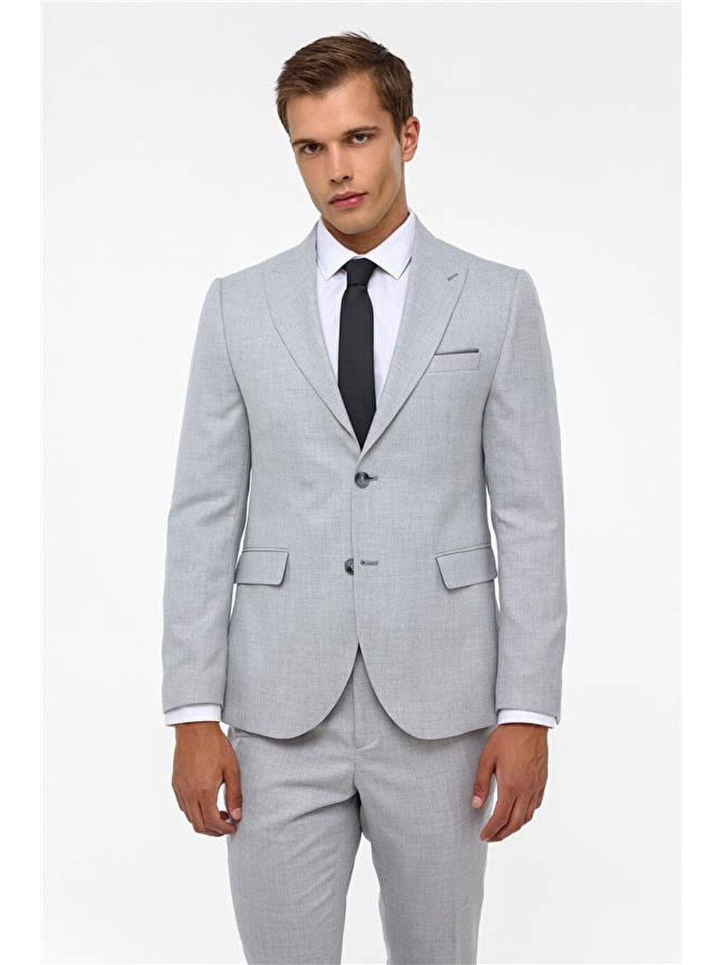 Gri Slim Desenli Sivri Yaka 6 Drop Takım Elbise-1