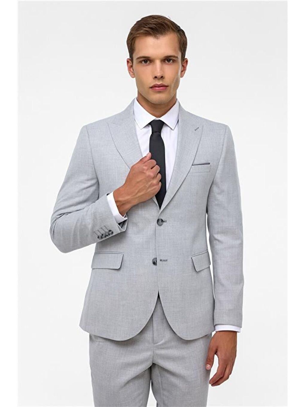 Gri Slim Desenli Sivri Yaka 6 Drop Takım Elbise-2