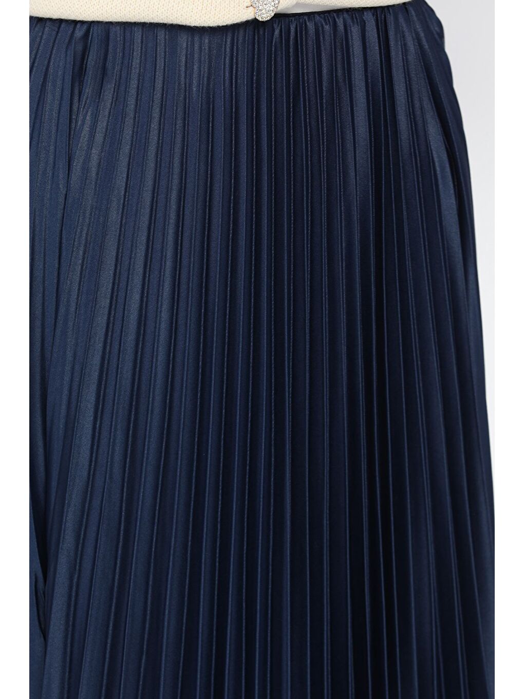 Lacivert Bel Lastikli Pileli Tesettür Etek-6