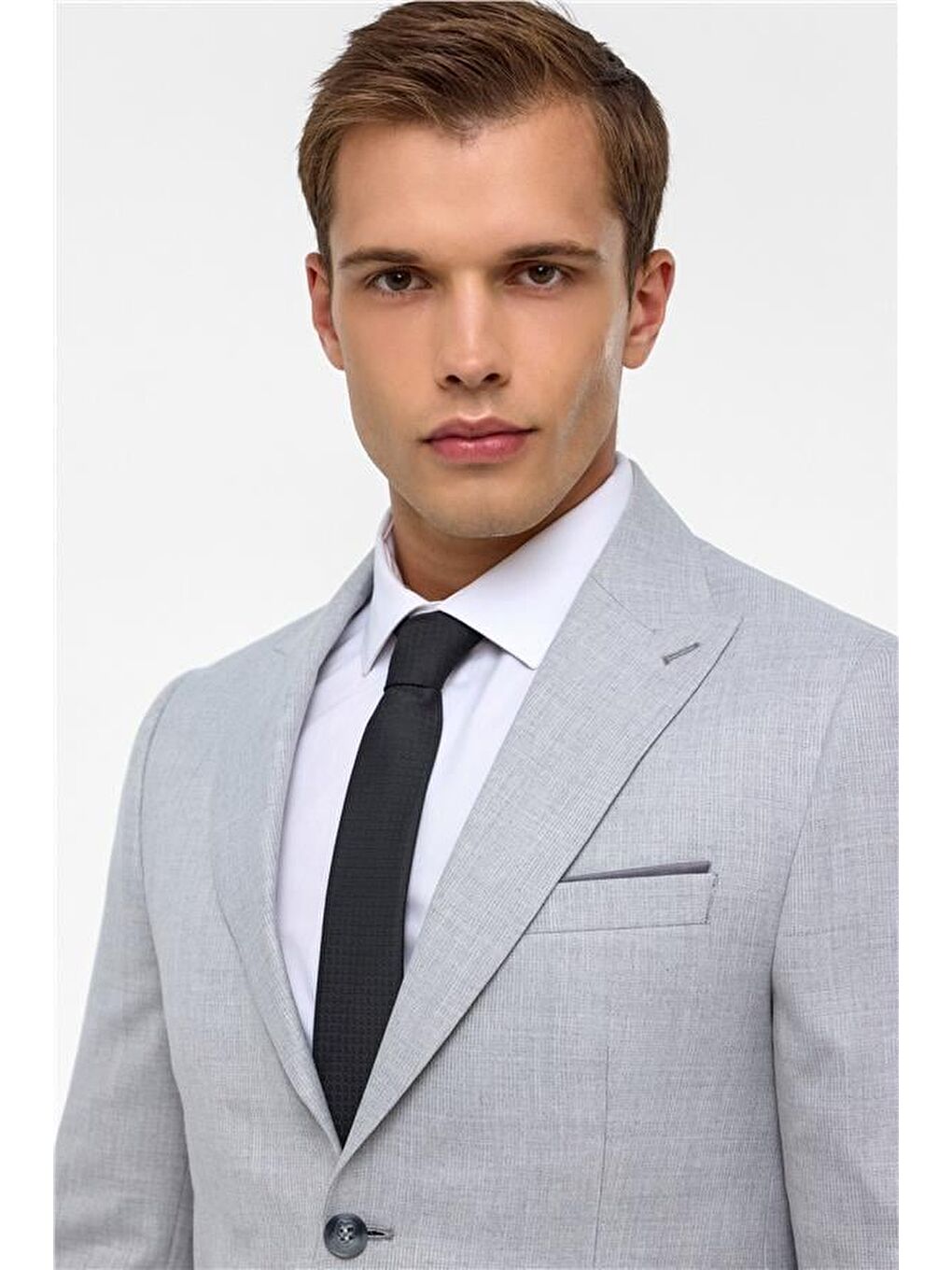 Gri Slim Desenli Sivri Yaka 6 Drop Takım Elbise-3