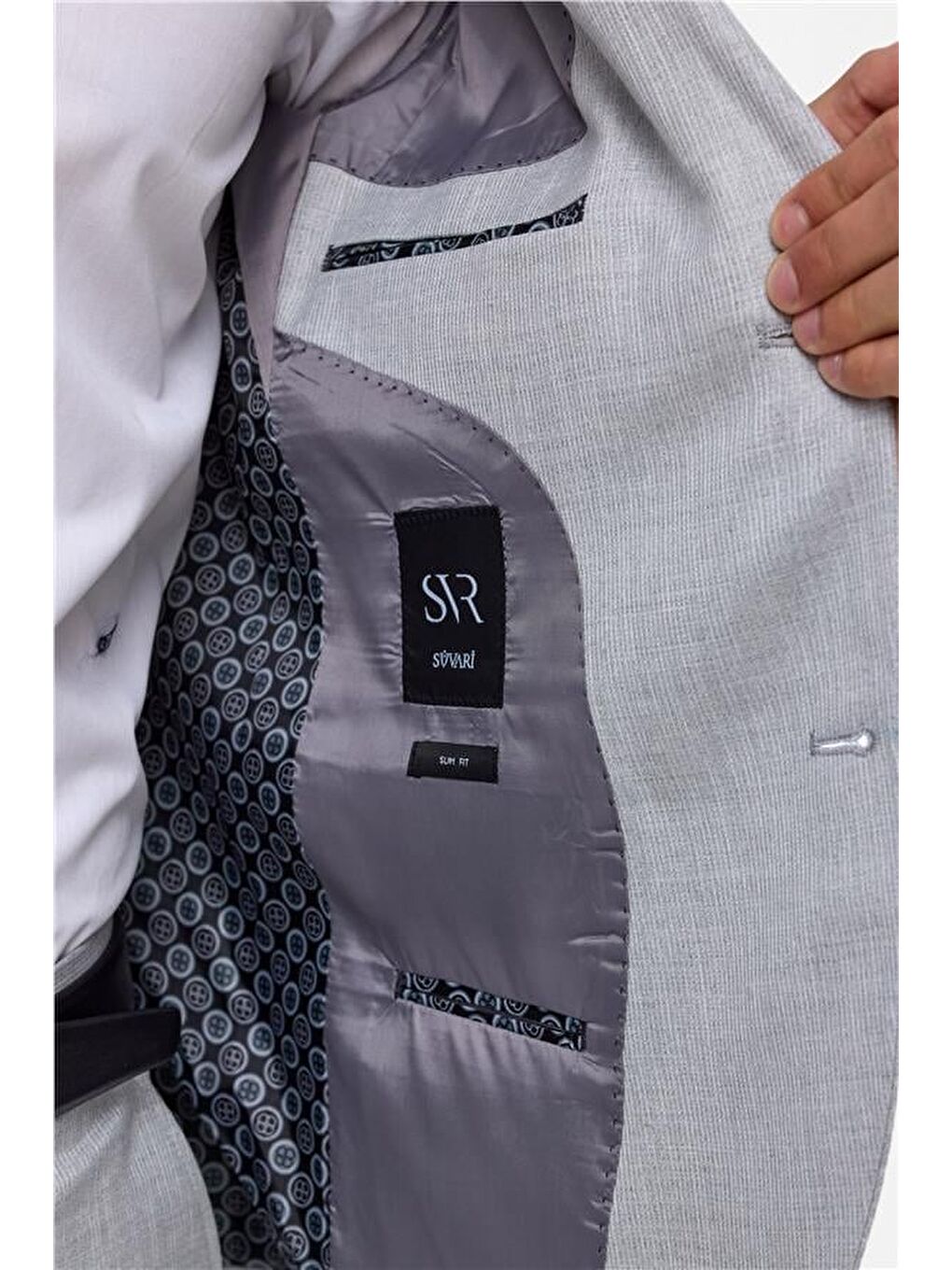 Gri Slim Desenli Sivri Yaka 6 Drop Takım Elbise-5