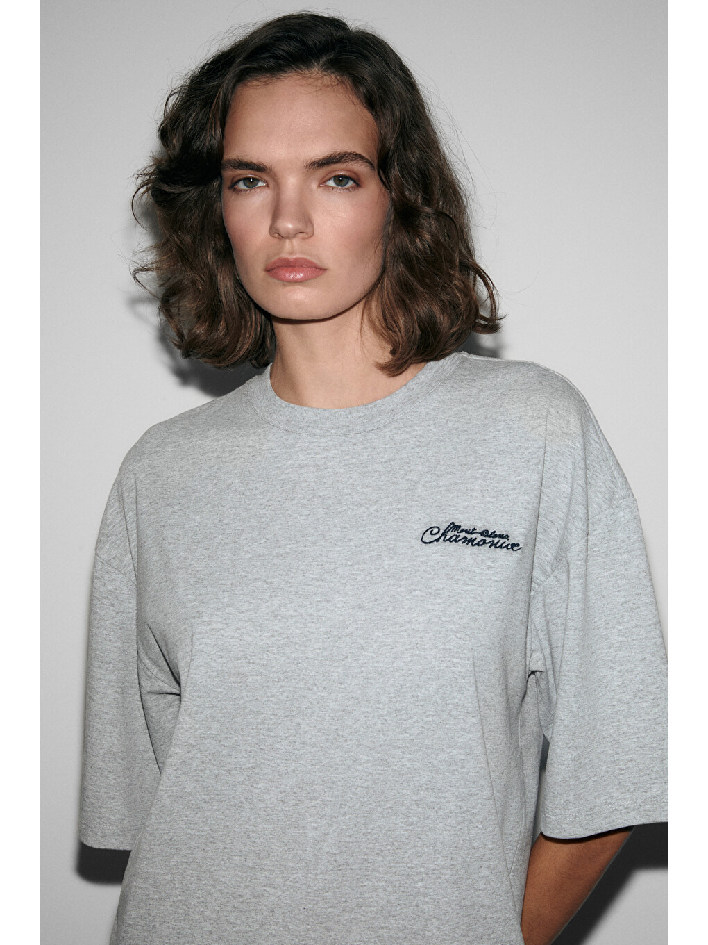 Gri MAJER Kadın %100 Organik Pamuklu Western Tema Baskılı Regular Fit GRİ MELANJ T-Shirt-3