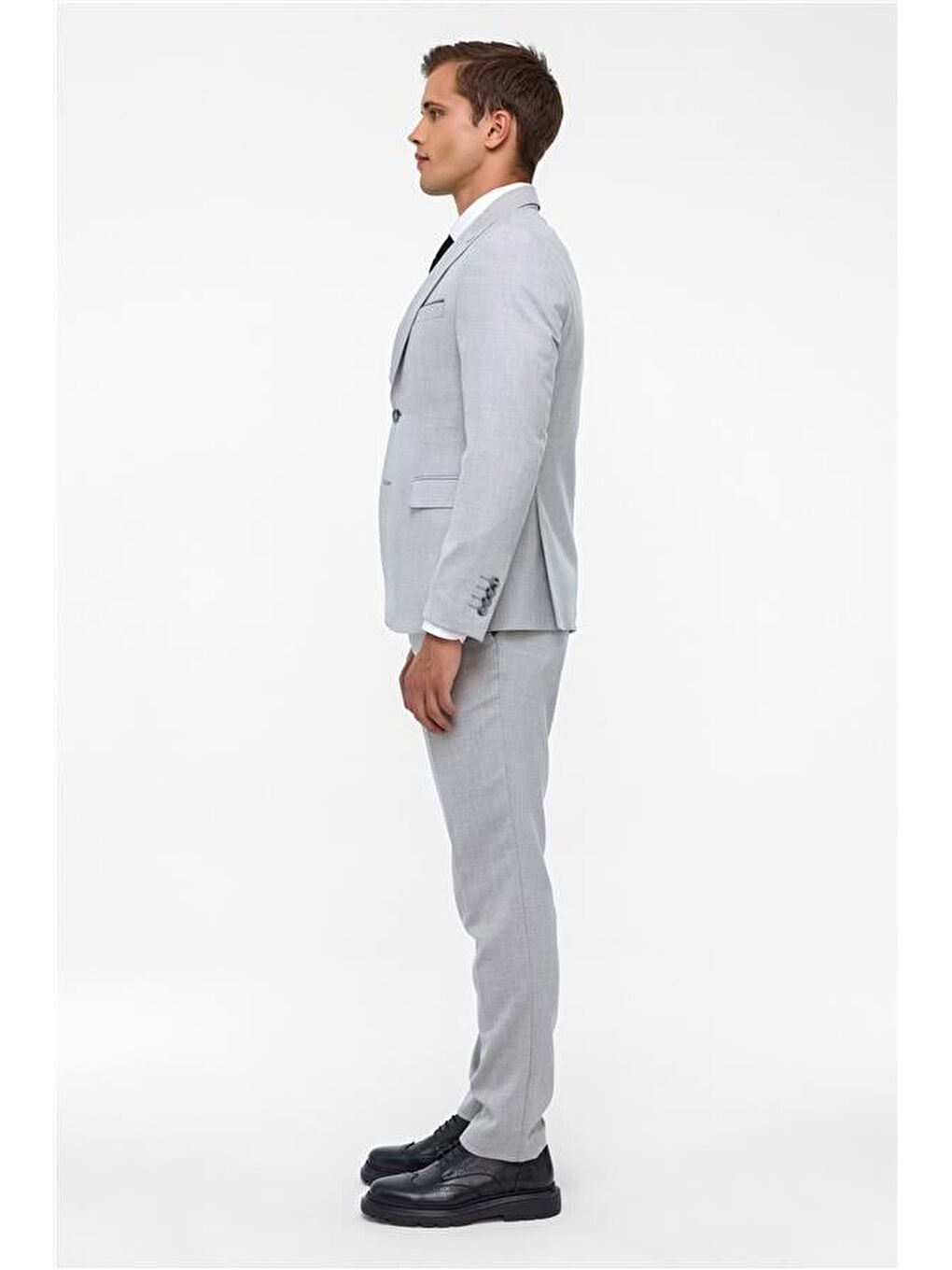 Gri Slim Desenli Sivri Yaka 6 Drop Takım Elbise-6