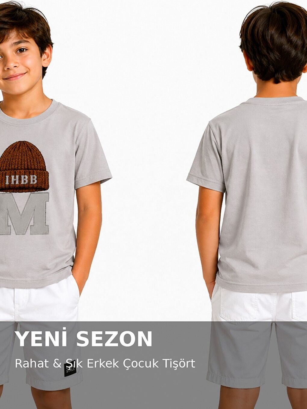 Bej Kids Bisiklet Yaka Erkek Çocuk Baskılı Tişört-1