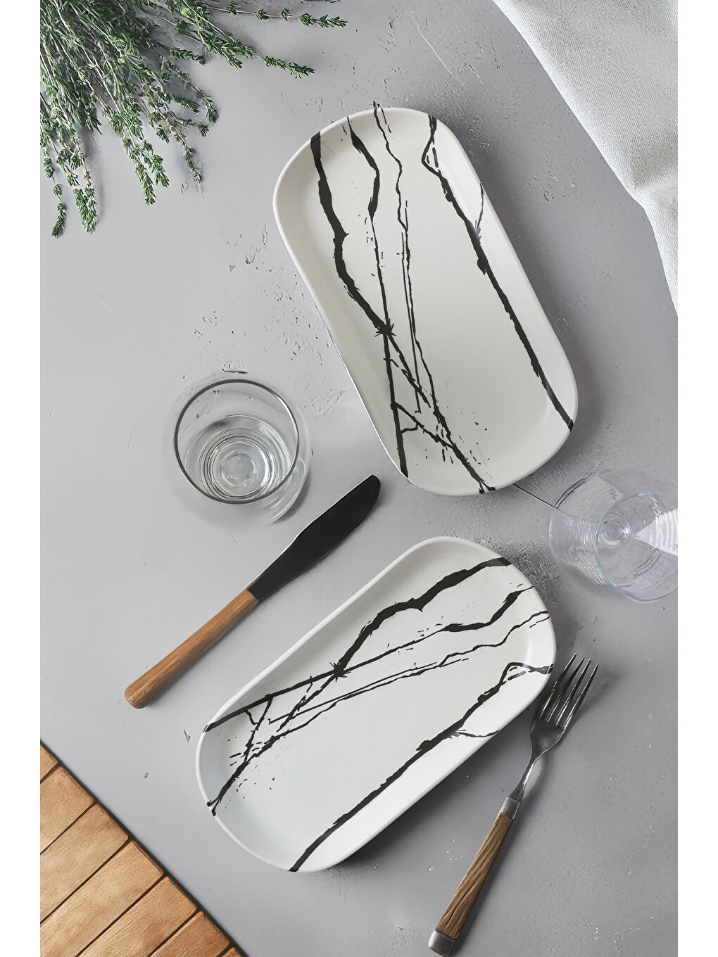 Keramika Karişik Beyaz Mermer Noyan Kayık Tabak 28 Cm 2 Adet - 2