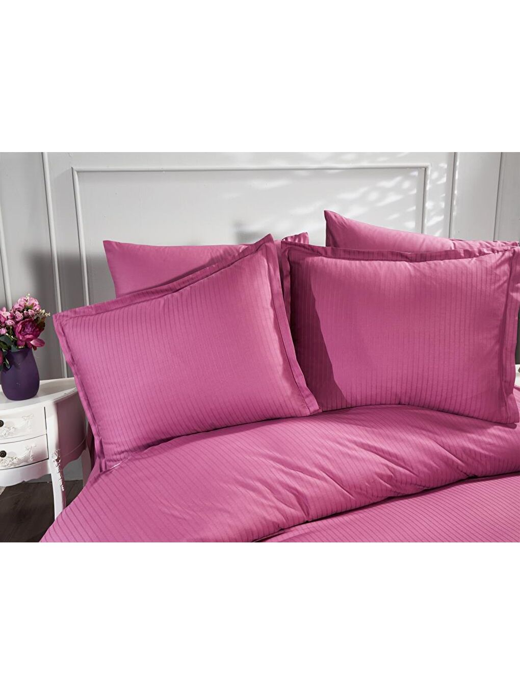 Satin Zarif Armürlü Çift Kişilik Nevresim Takımı Mürdüm-1