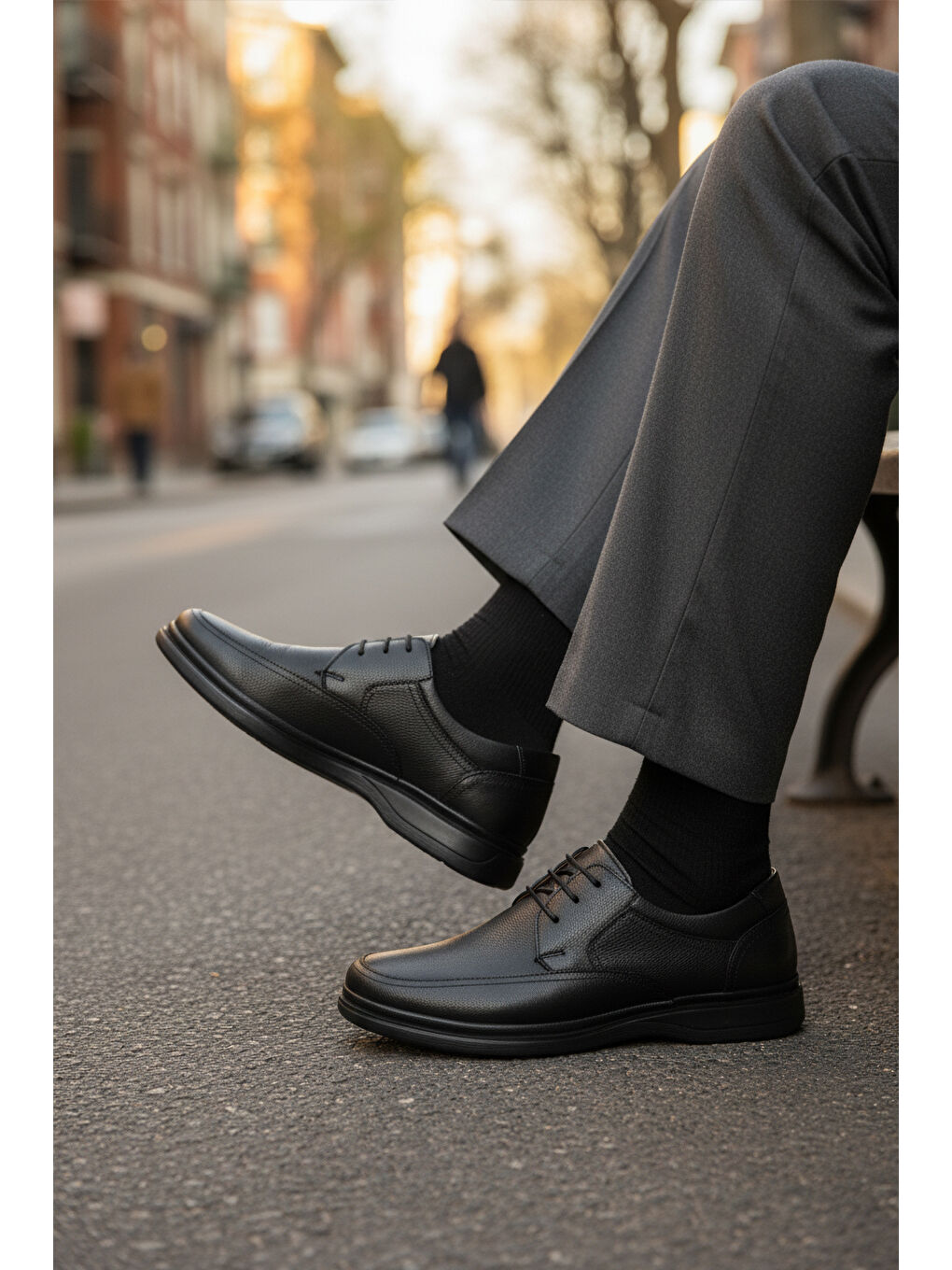 Siyah Kırışık Hakiki Deri Erkek Casual Ayakkabı DSN 2038 M-2