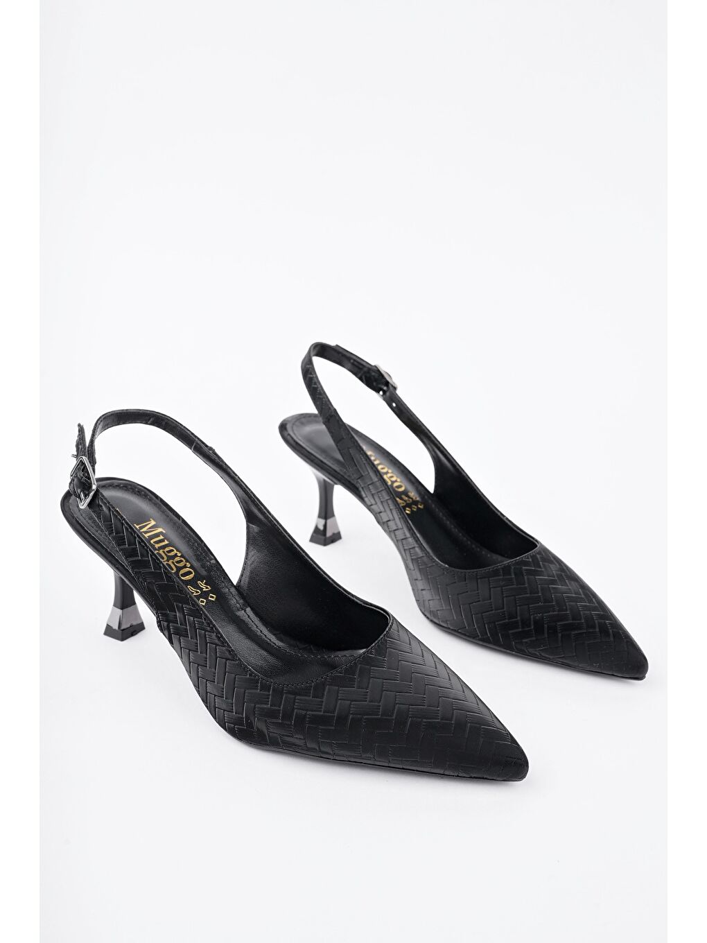 Siyah SUNG Sivri Burun Arkası Açık Günlük Klasik Kadın Topuklu Ayakkabı-3