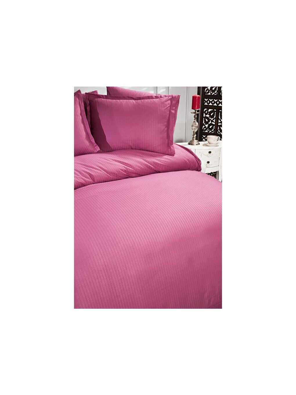 Satin Zarif Armürlü Çift Kişilik Nevresim Takımı Mürdüm-5