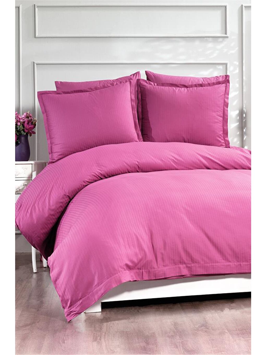 Satin Zarif Armürlü Çift Kişilik Nevresim Takımı Mürdüm-6