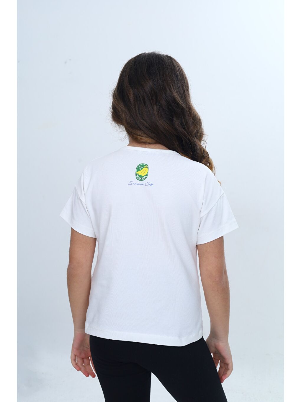 Ekru Kız Çocuk Bisiklet Yaka Düşük Omuz Kısa Kollu Baskılı Tişört 24976-3