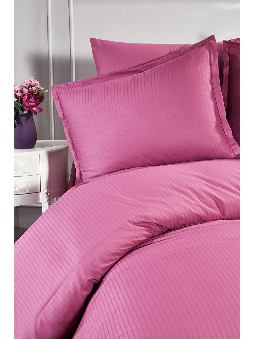 Satin Zarif Armürlü Çift Kişilik Nevresim Takımı Mürdüm-8