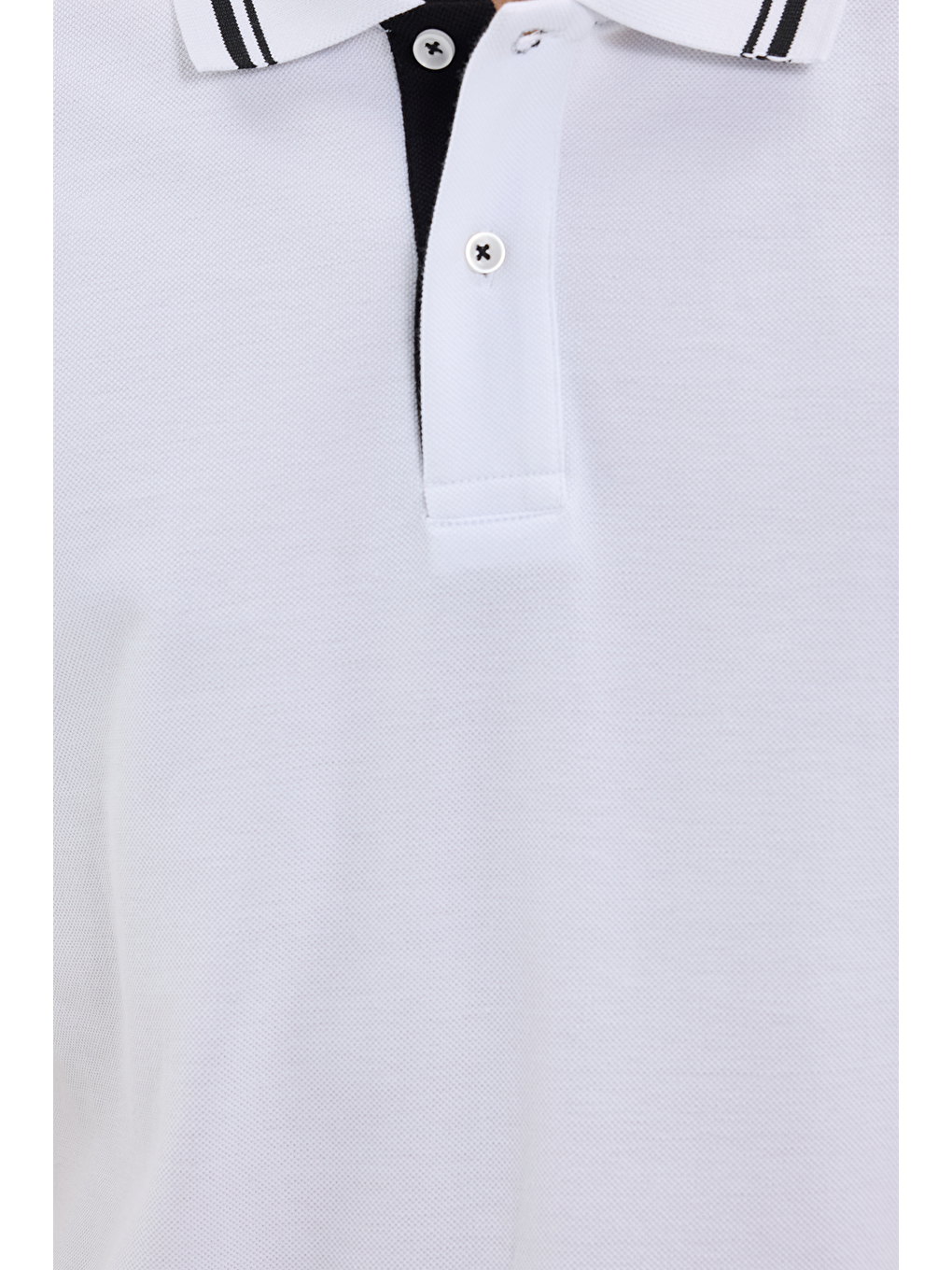 Erkek Slim Fit Dar Kesim %100 Pamuk Düz Pike Yaka Ve Kol Detaylı Beyaz Polo Yaka Tişört-3