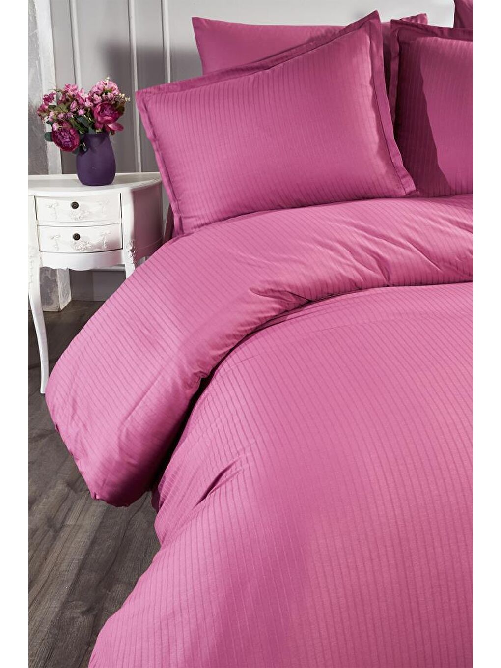 Satin Zarif Armürlü Çift Kişilik Nevresim Takımı Mürdüm-9