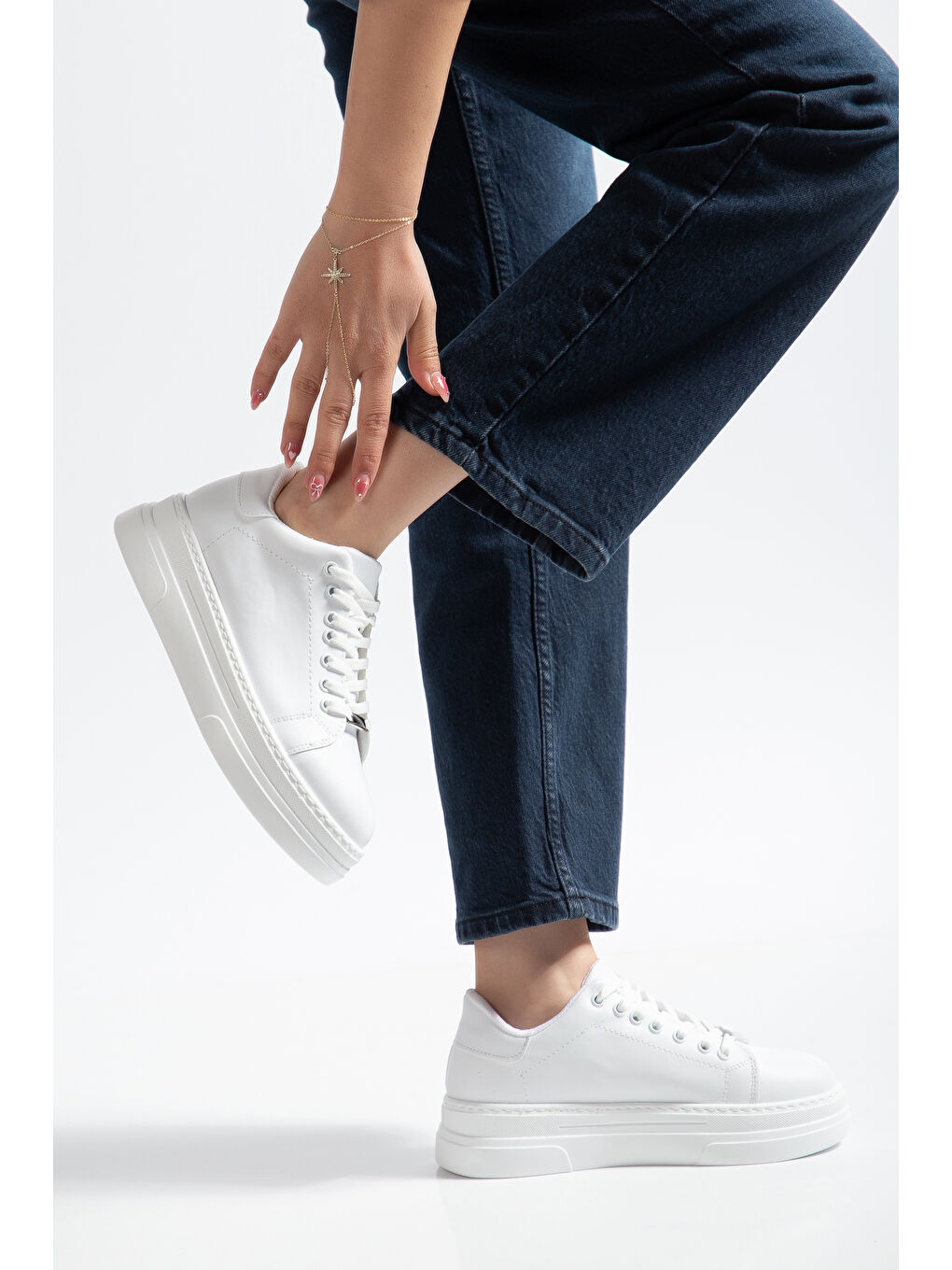 Beyaz D0407 Günlük Ortopedik Kadın Sneaker Spor Ayakkabı-2