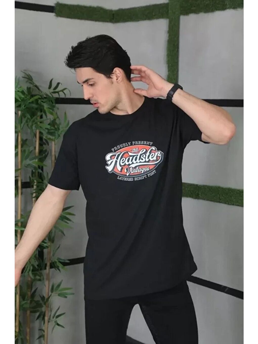 Unisex Baskılı Oversize T-Shirt - Siyah-1