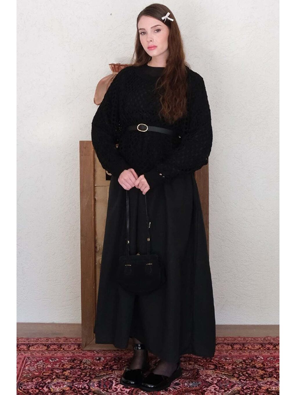 Siyah File Triko Bluz-6