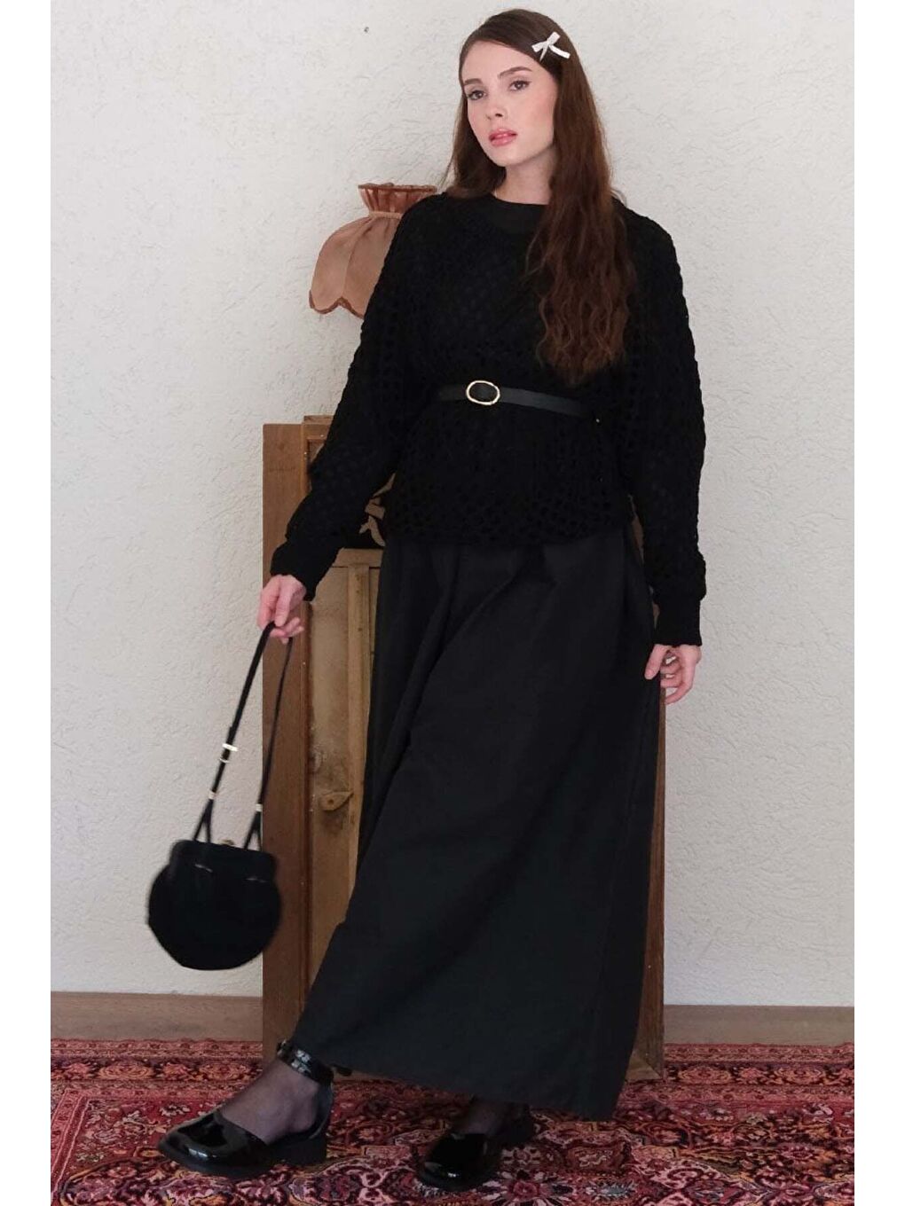 Siyah File Triko Bluz-7