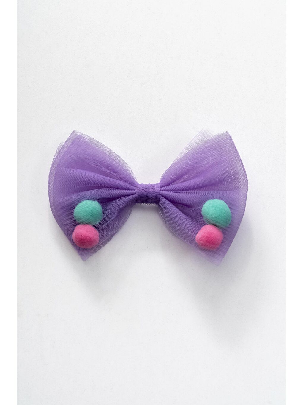 Mor Tül Ponponlu Fiyonk Saç Tokası Kız Çocuk