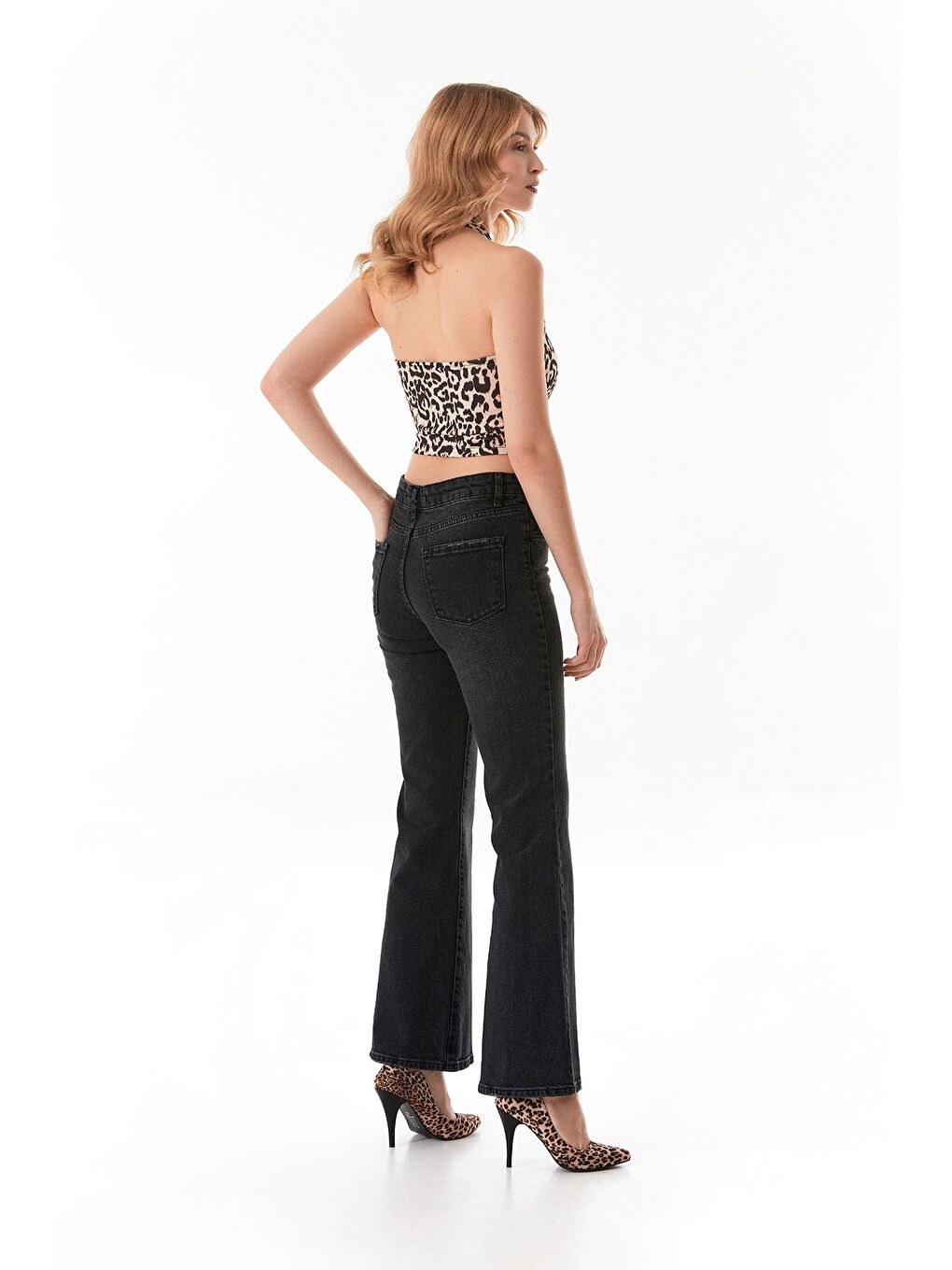Antrasit Yüksek Bel Flare Jean-2