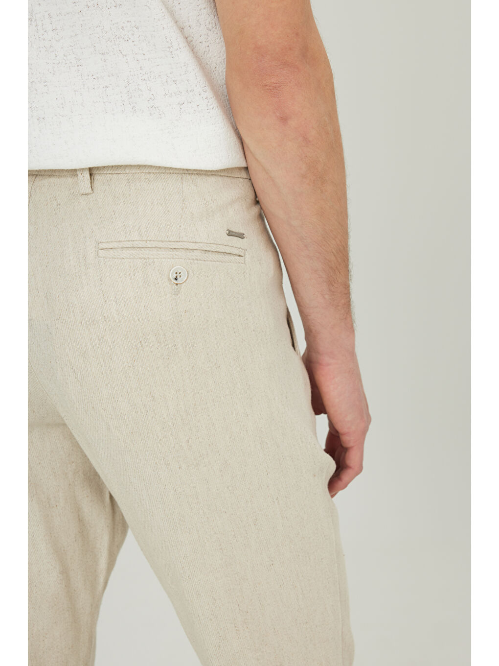 Erkek Bej Slim Fit Dar Kesim Diagonal Desenli Yan Cepli Casual Pantolon-7