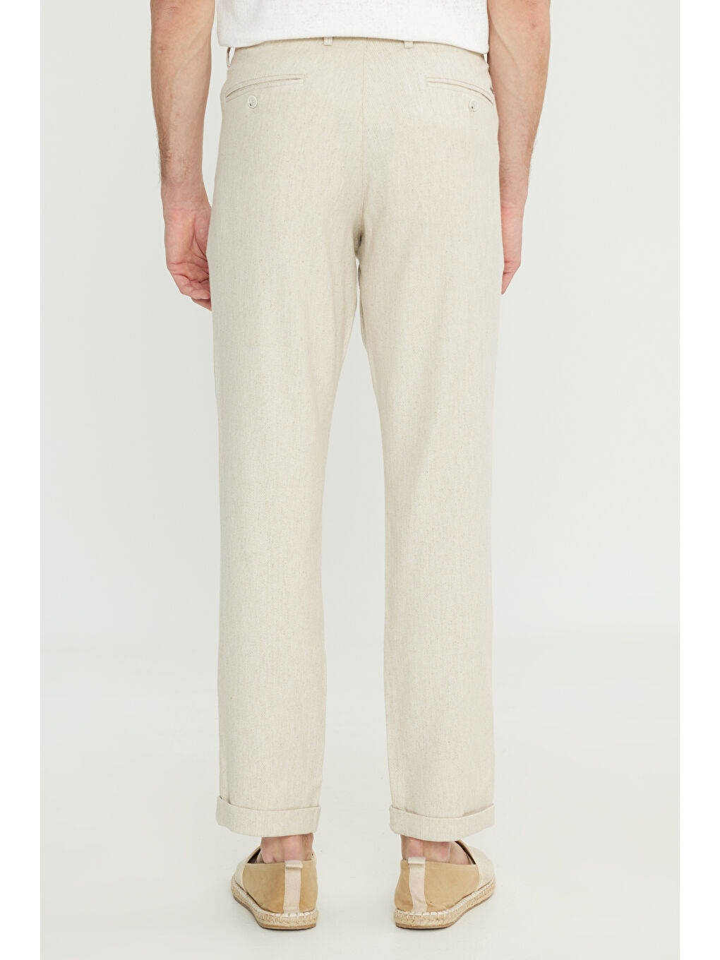 Erkek Bej Slim Fit Dar Kesim Diagonal Desenli Yan Cepli Casual Pantolon-8