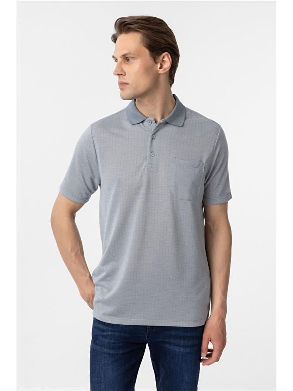 Gri Regular Armürlü Polo Yaka Tişört-1