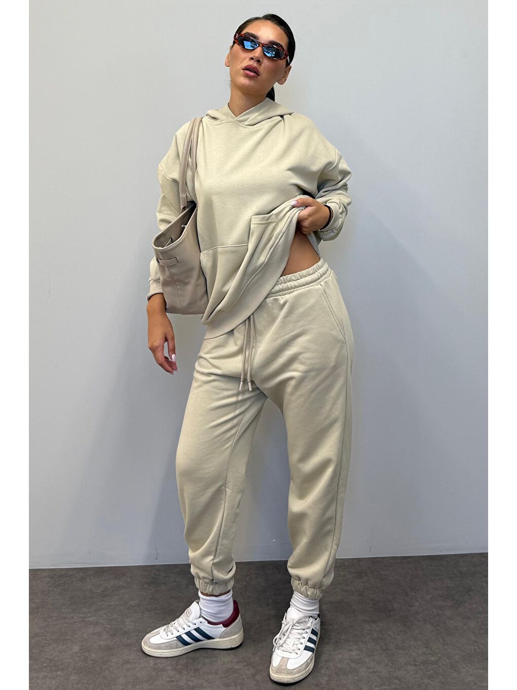 Bej Kapüşonlu Kadın Eşofman Takımı Mg1225-1