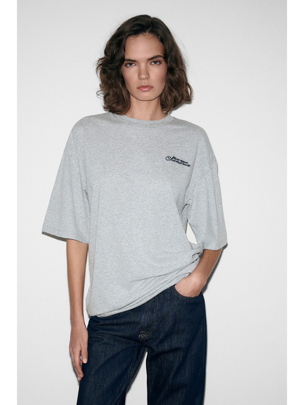 Gri MAJER Kadın %100 Organik Pamuklu Western Tema Baskılı Regular Fit GRİ MELANJ T-Shirt-4