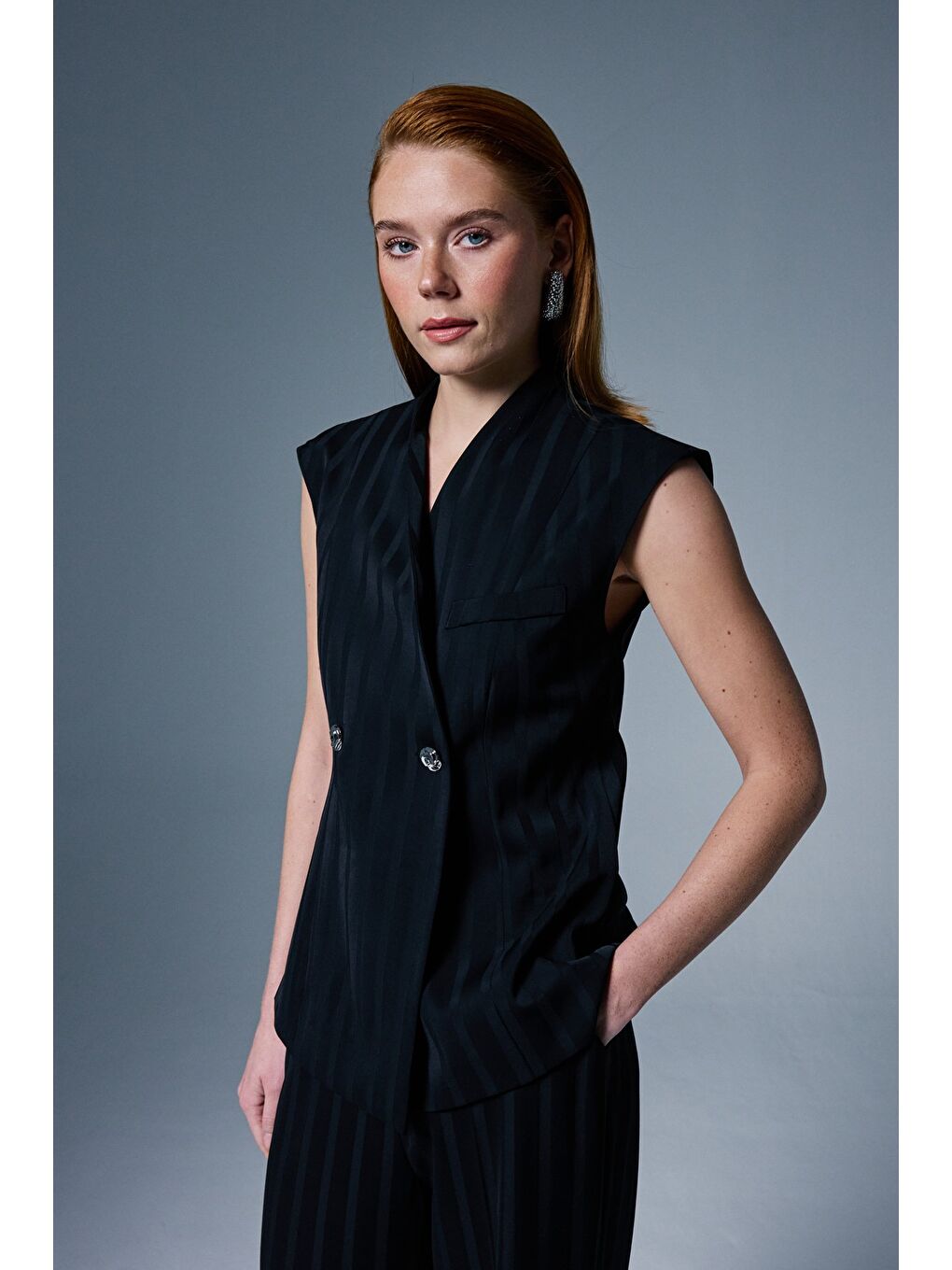 Anna Çizgili Yelek - Siyah-1