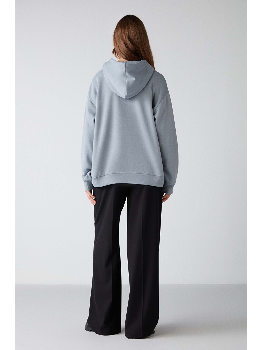 Mavi Adel Kadın Organik Pamuklu Içi Polarlı Yumuşacık Relaxed Kanguru Cepli Kapüşonlu MAVİ Sweatshirt-5