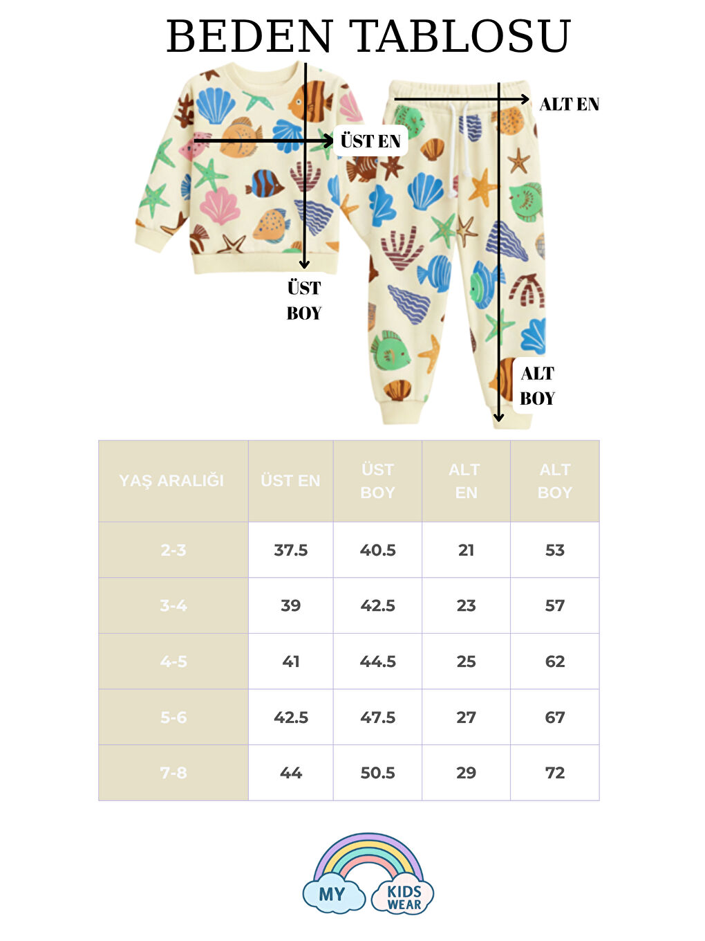 Ekru Anaokulu-Deniz Kabuğu Desenli İpeksi Takım 2-8 Yaş-1