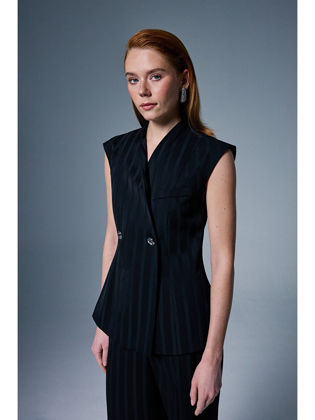 Anna Çizgili Yelek - Siyah-2