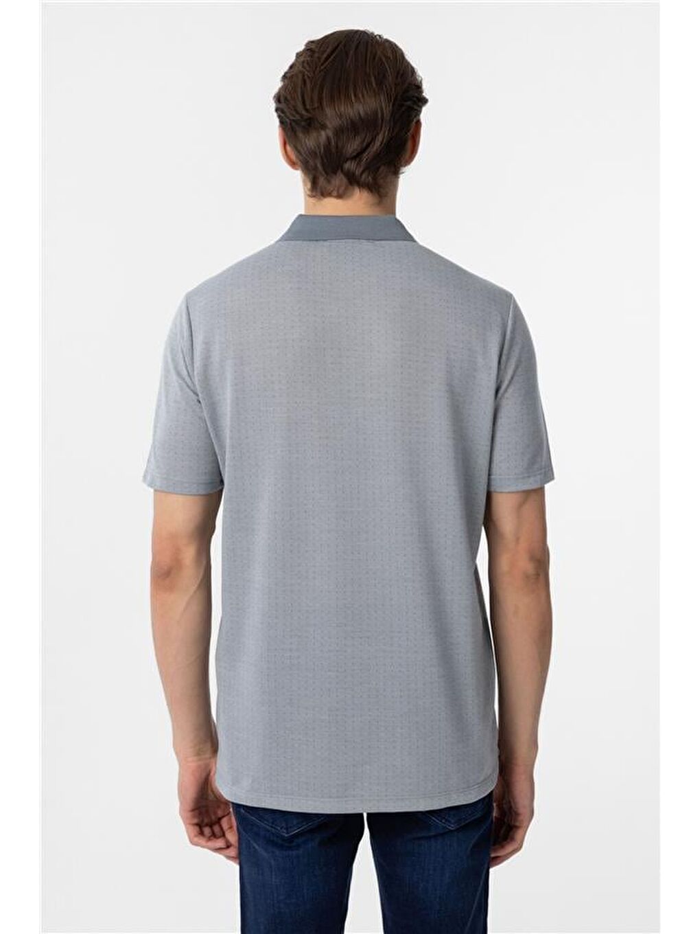 Gri Regular Armürlü Polo Yaka Tişört-3