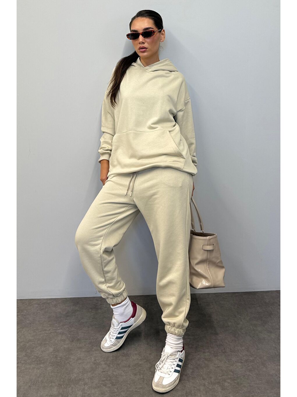 Bej Kapüşonlu Kadın Eşofman Takımı Mg1225-2