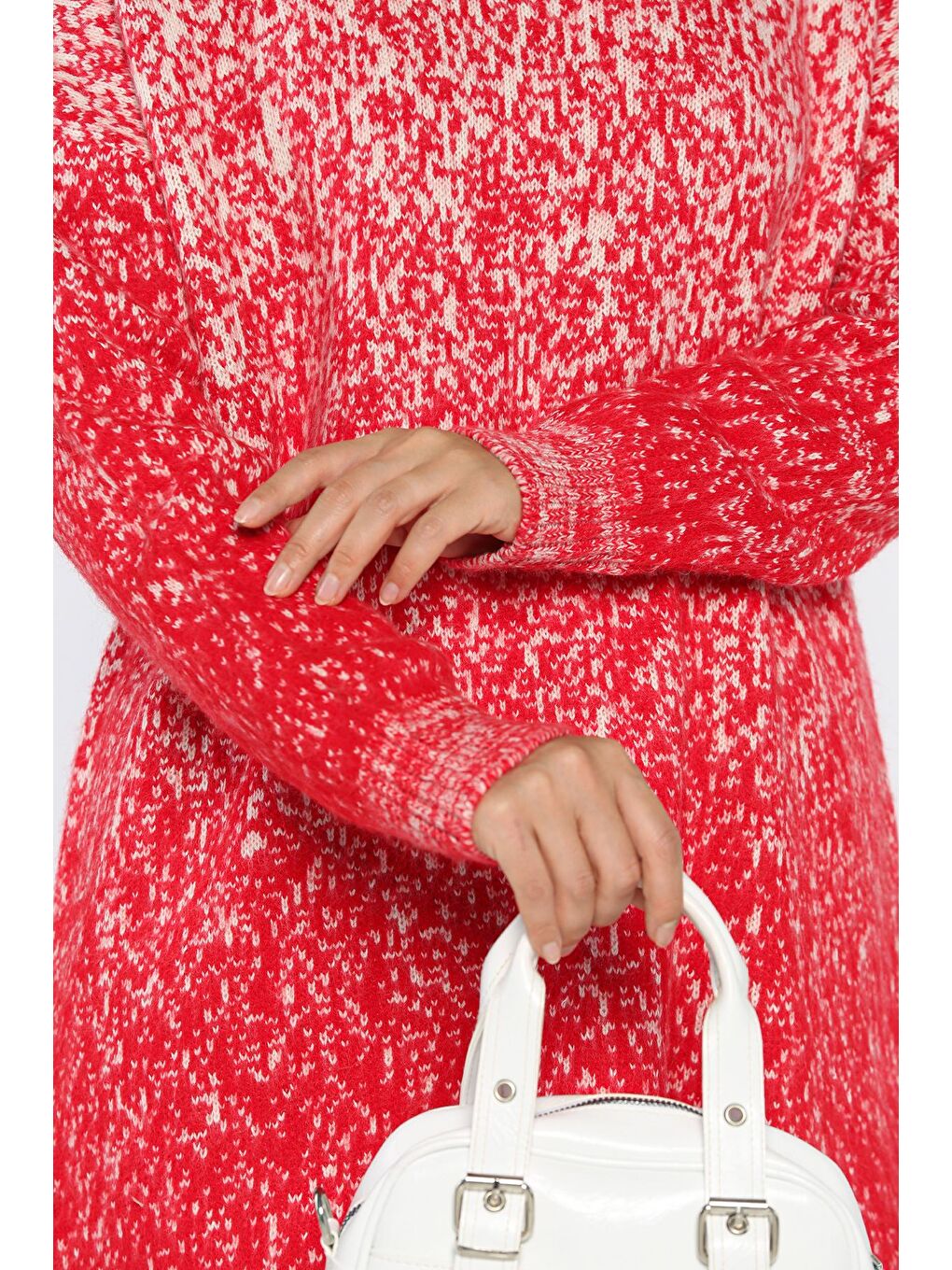 Kırmızı Bisiklet Yaka Çift Renkli Tesettür Triko Tunik (s-m-l-xl Beden Uyumludur.)-7