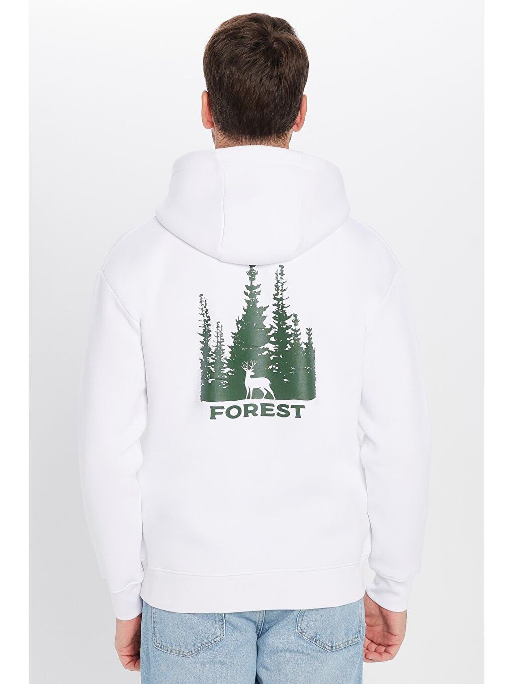 Unisex Oversize Geniş Kesim Pamuklu Yumuşak Dokulu İçi Polarlı Baskılı Beyaz Kapüşonlu Erkek Hoodie-4