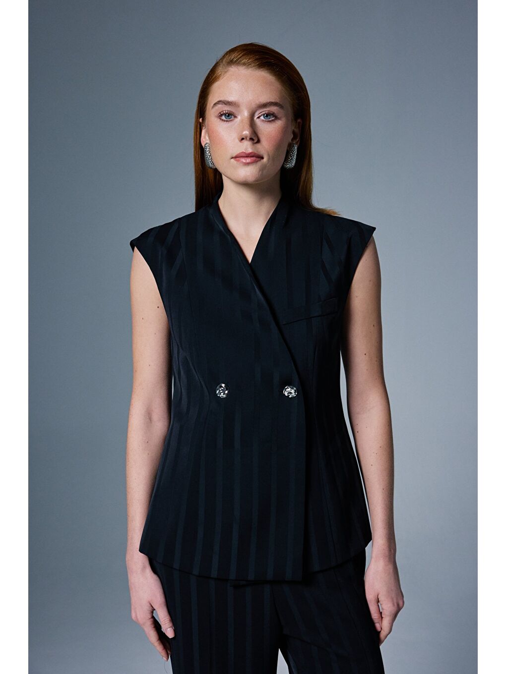 Anna Çizgili Yelek - Siyah-3