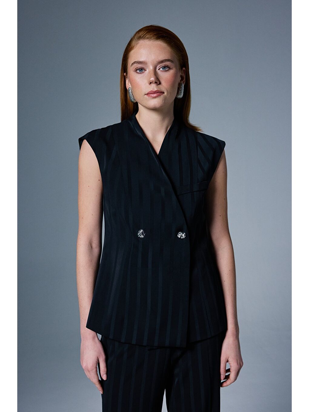 Anna Çizgili Yelek - Siyah-4