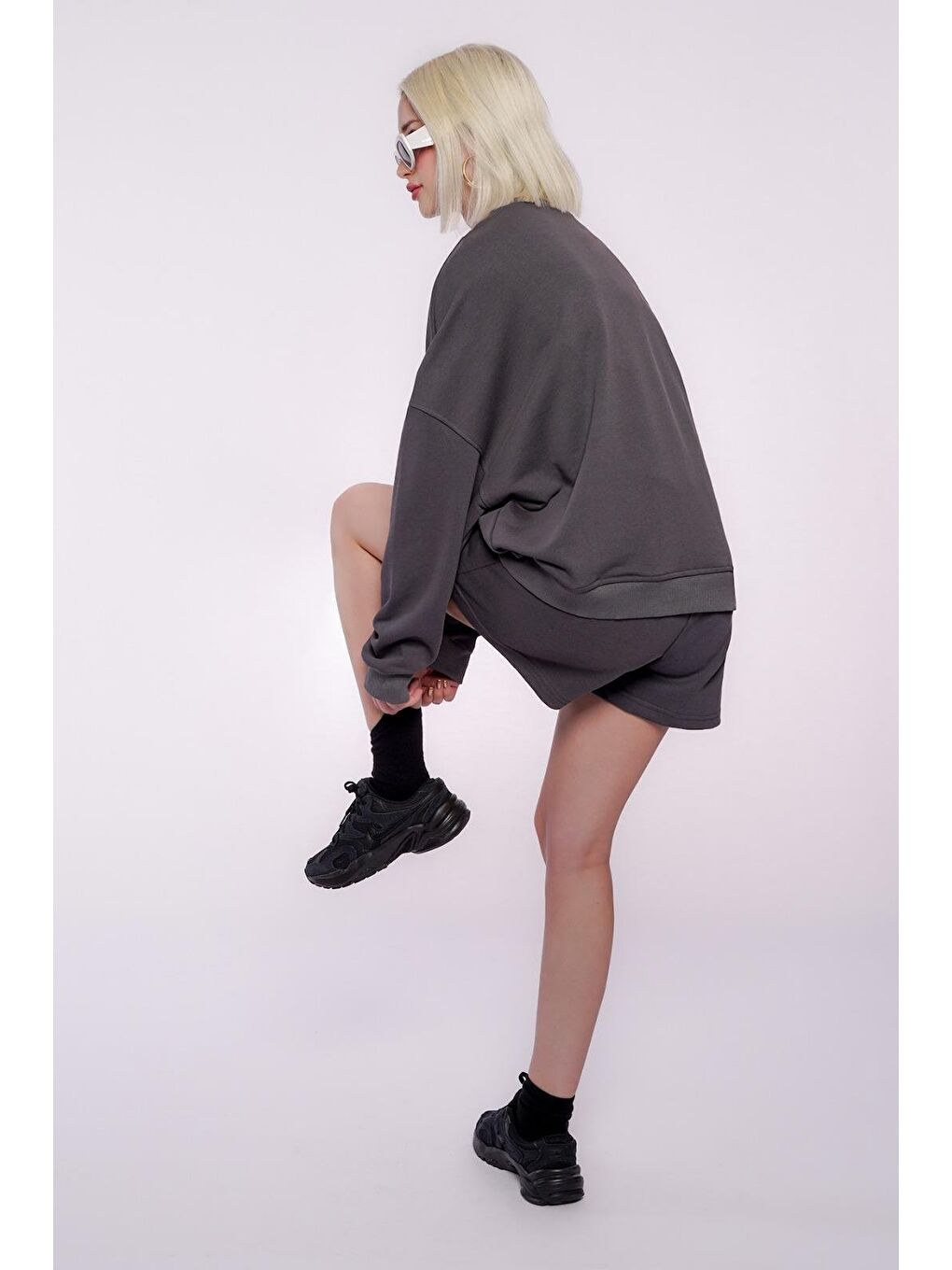 Gri Madmext Füme Kadın Şort Takımı Mg1170-2