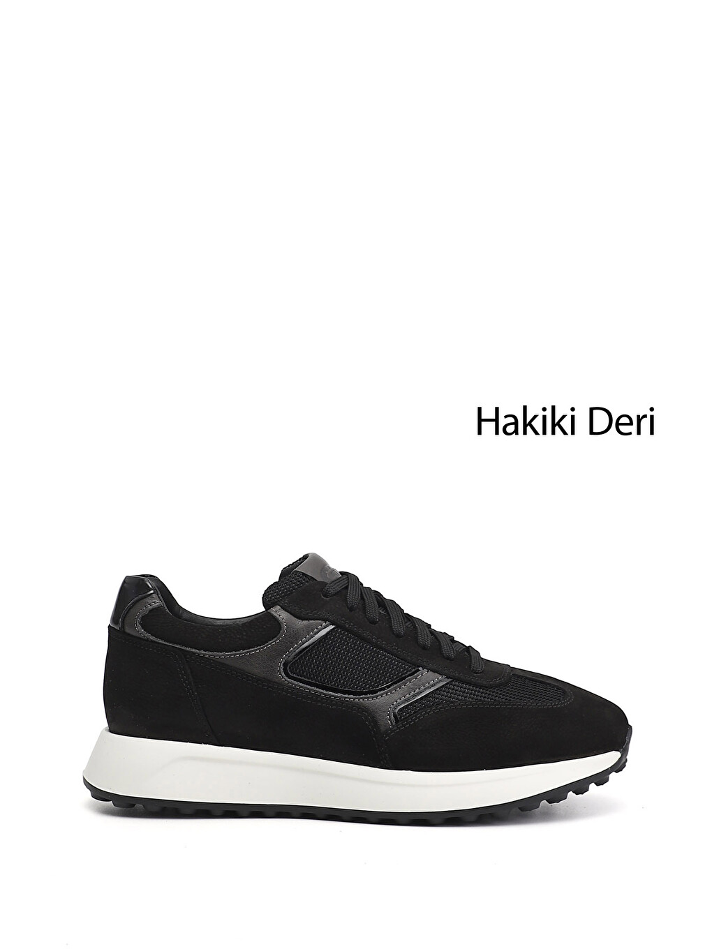 Siyah Erkek SİYAH MELANJ Bağcıklı Hakiki Deri Sneaker