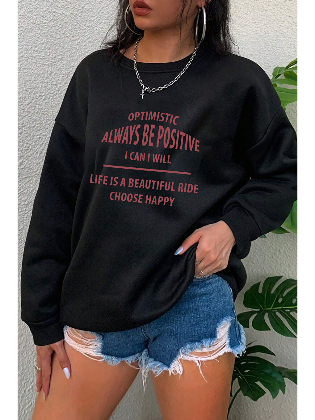 uyguntarz Siyah Unisex Always Baskılı Bisiklet Yaka Sweatshirt